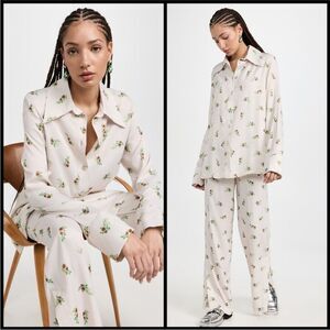 Sleeper Floral Print Pajama Set - Cream and Green NWT XS $390